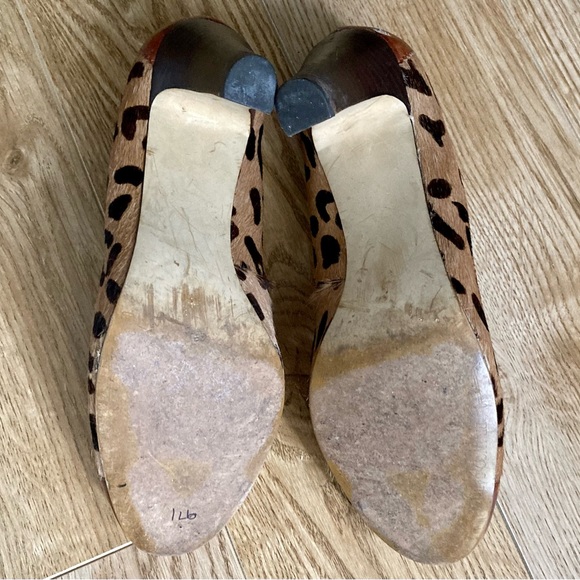 FRANCO SARTO Leopard Print Pony Hair Pumps w Leather Toe Cap & Heel Back size 9 - Picture 3 of 8